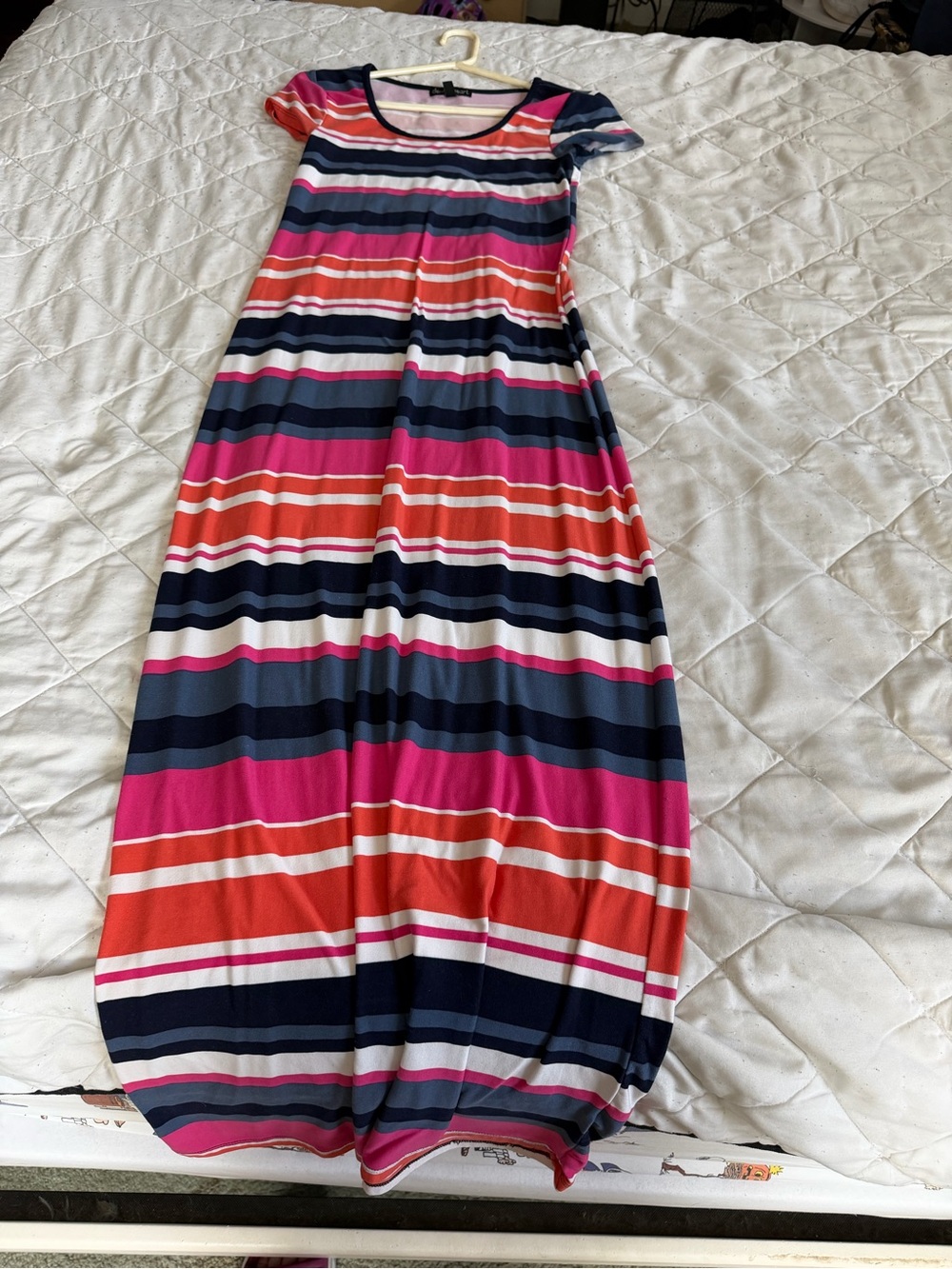 Derek Heart Striped Maxi Skirt Dress in Pink, Navy and White
